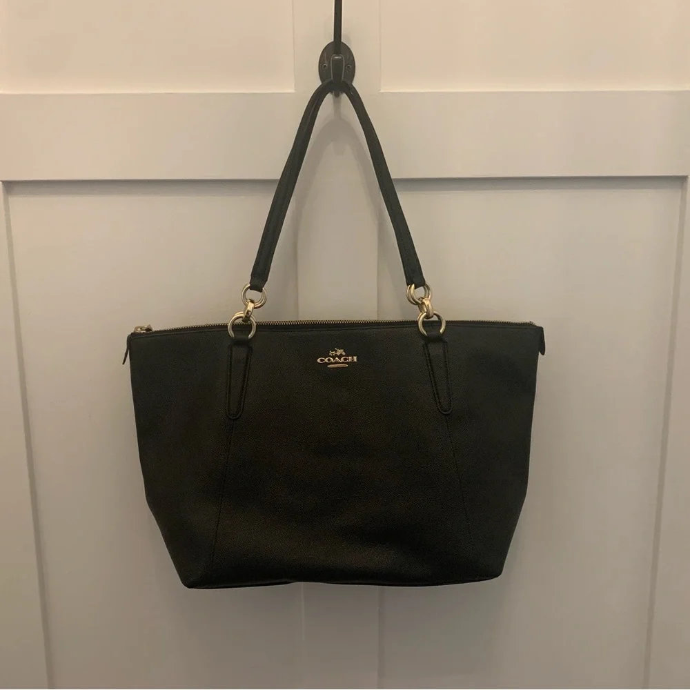 Coach Black Leather Shoulder Bag with Gold Hardware
